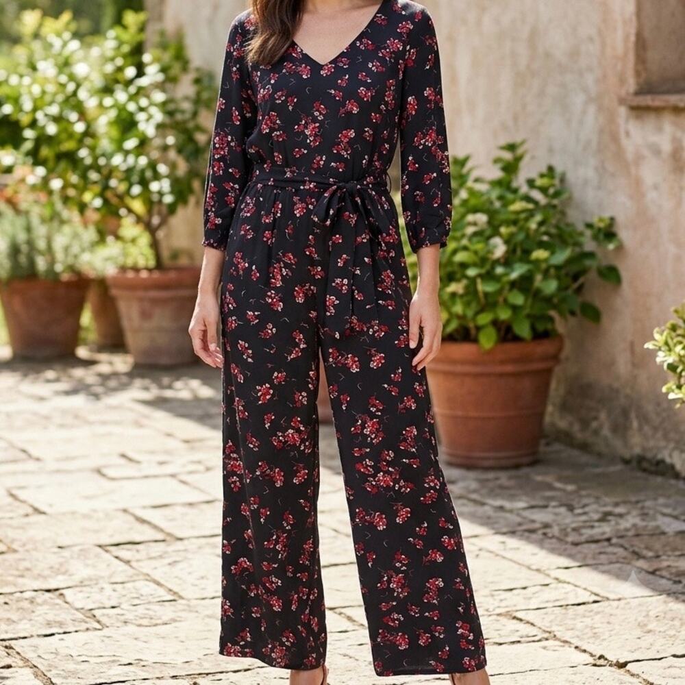 VELVET BY GRAHAM & SPENCER | Anthropologie Floral Wide Leg Jumpsuit | Medium